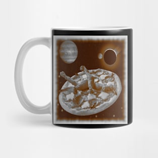 70's style photo pizza floating in space Mug